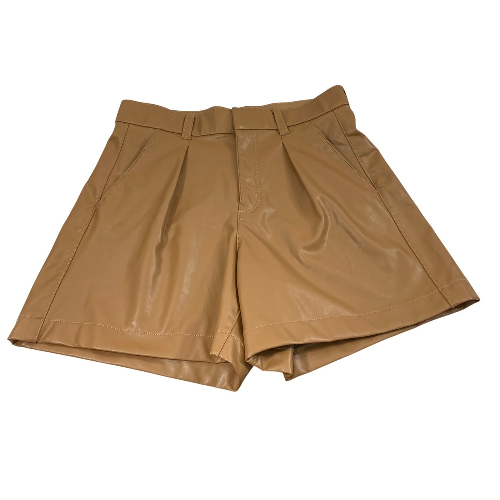 Abercrombie & Fitch Shorts Women L Vegan Leather Pleated High Rise Camel Brown